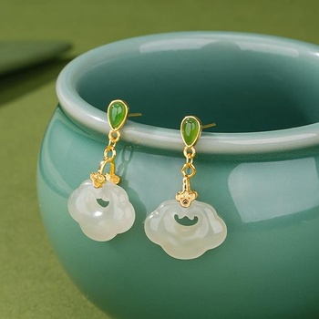 Chinese natural Hetian jade Ruyi earrings