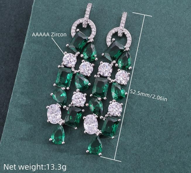 Medieval Green Pumpkin Tassel Earrings Full Diamond Long Earrings