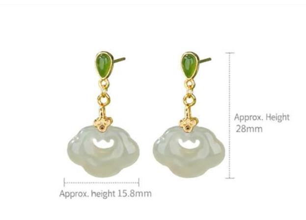 Chinese natural Hetian jade Ruyi earrings