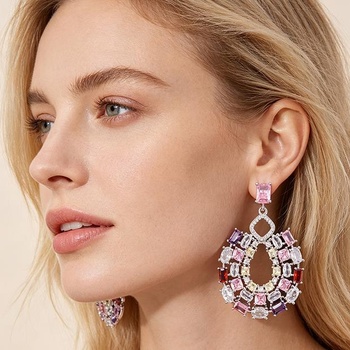Retro Design Earrings Jewelry Colored Zircon Royal Style Accessories