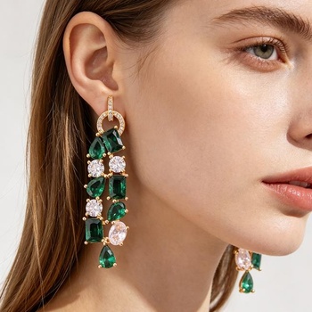 Medieval Green Pumpkin Tassel Earrings Full Diamond Long Earrings