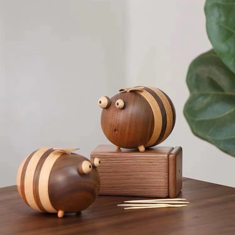 Wooden Bee Cute Crafts Cartoon Insect Toothbridge Tube