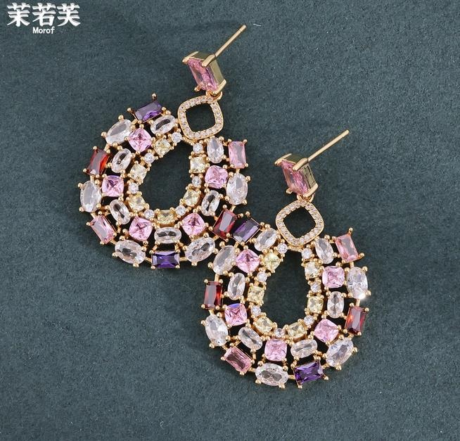 Retro Design Earrings Jewelry Colored Zircon Royal Style Accessories