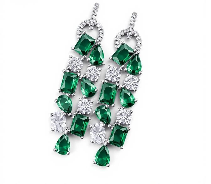 Medieval Green Pumpkin Tassel Earrings Full Diamond Long Earrings