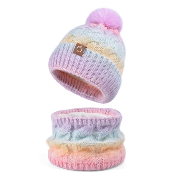 Winter warm hat scarf two-piece set with thick velvet and gradient color knitted yarn hat, fashionable - Image 2