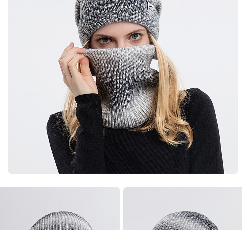 Winter Warm Hat Neck Two Piece Set Striped and Velvet Thickened Gradient Color Knitted Wool Hat for Girls插图1