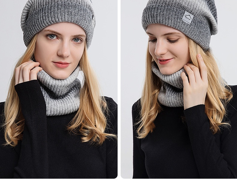 Winter Warm Hat Neck Two Piece Set Striped and Velvet Thickened Gradient Color Knitted Wool Hat for Girls插图2