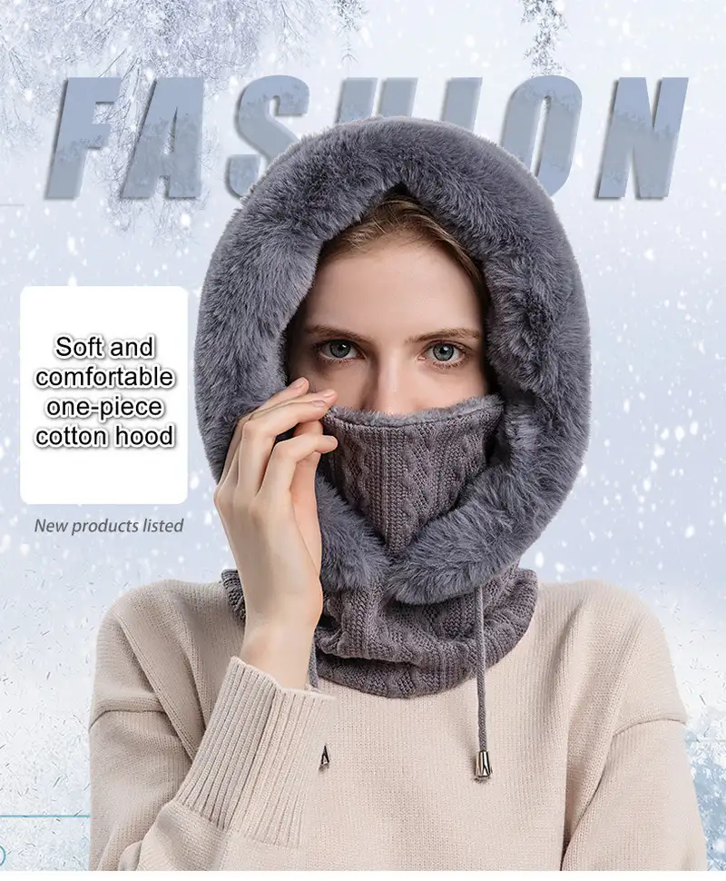 Girls’ cotton hat, warm and cute outdoor hood, cold-proof and warm neck scarf maskpic