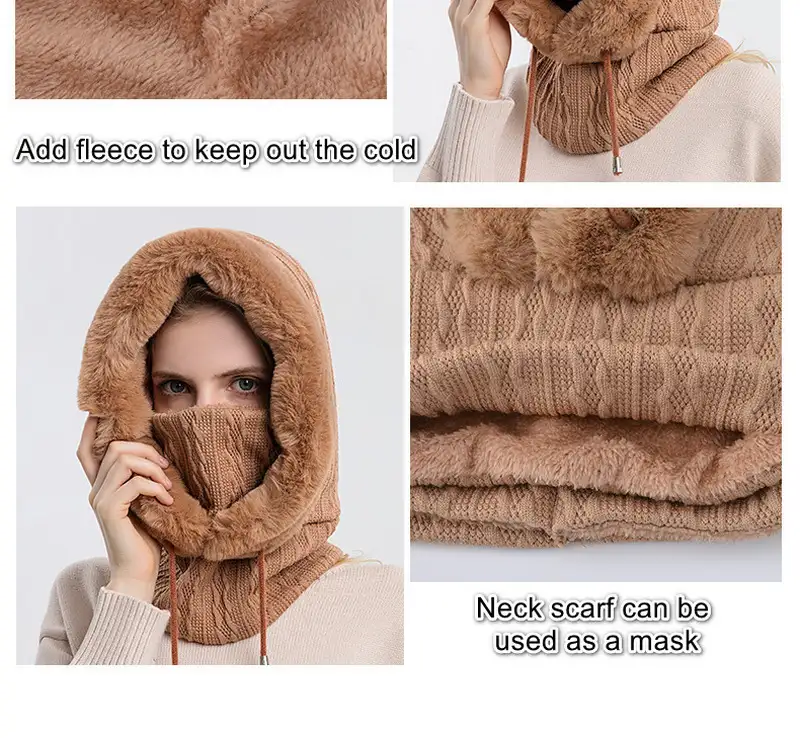 Girls’ cotton hat, warm and cute outdoor hood, cold-proof and warm neck scarf maskpic2