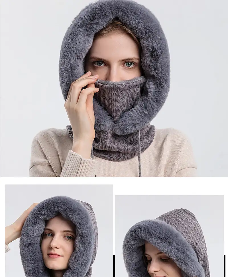 Girls’ cotton hat, warm and cute outdoor hood, cold-proof and warm neck scarf maskpic3