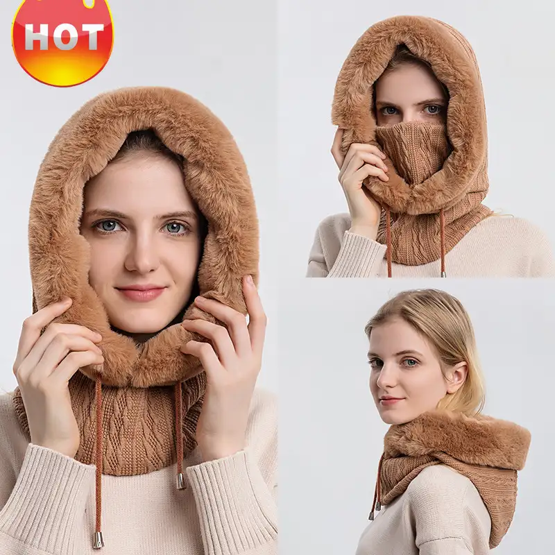 Girls’ cotton hat, warm and cute outdoor hood, cold-proof and warm neck scarf maskpic15