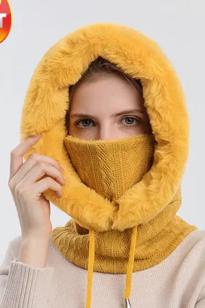 Girls' cotton hat, warm and cute outdoor hood, cold-proof and warm neck scarf mask