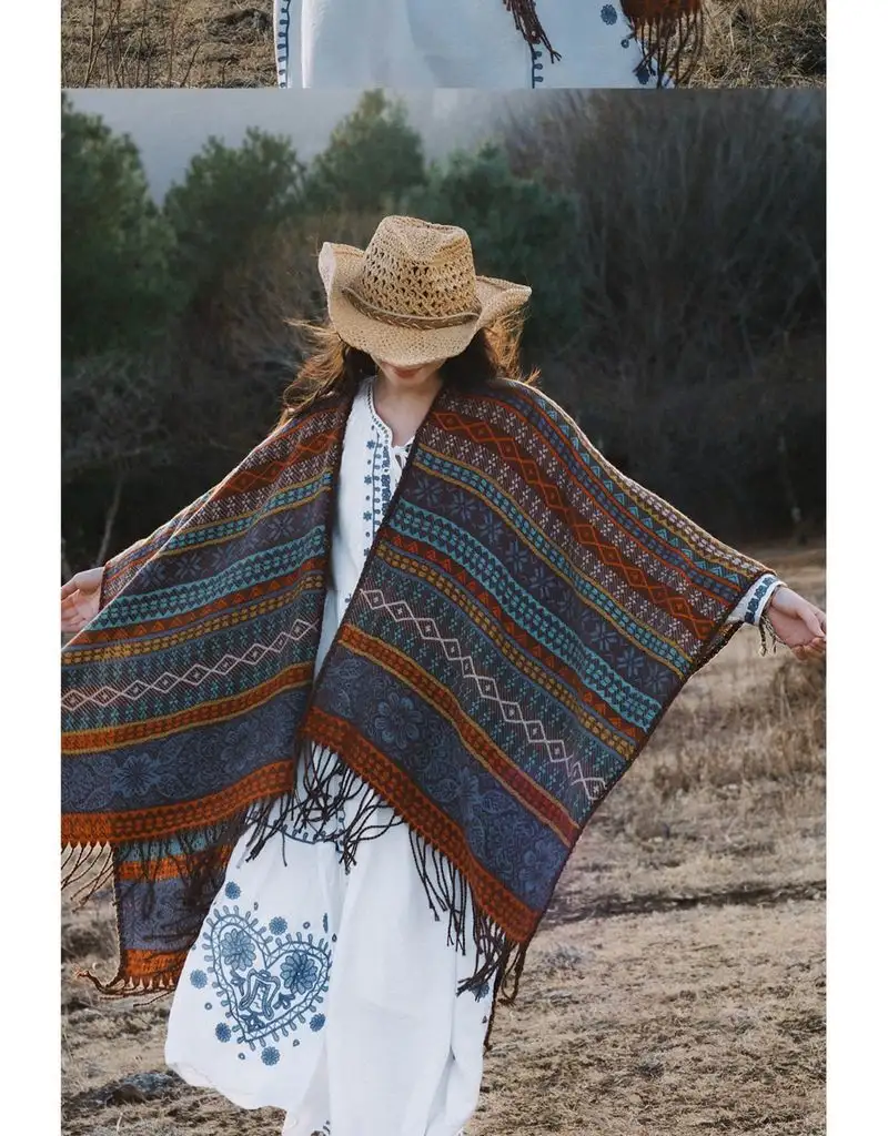 Vacation retro shawl warm ethnic style cloak travel photo beautiful scarfpic1