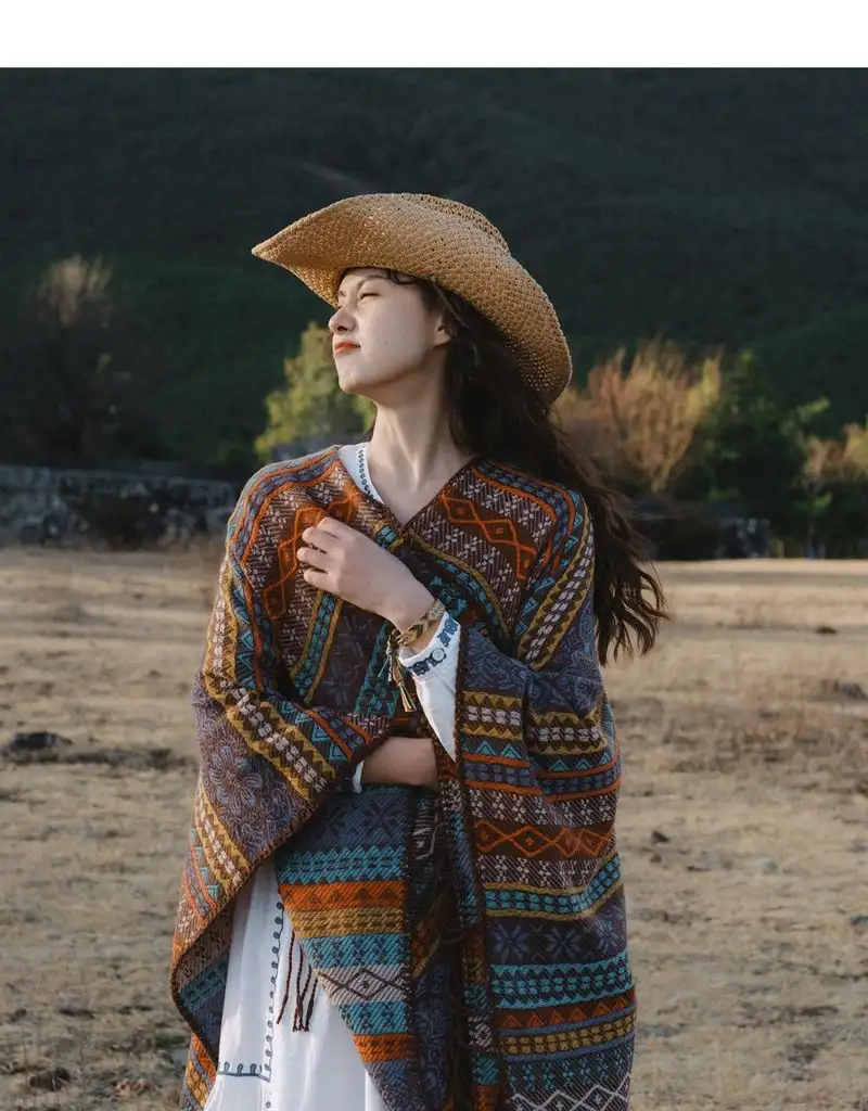 Vacation retro shawl warm ethnic style cloak travel photo beautiful scarfpic2