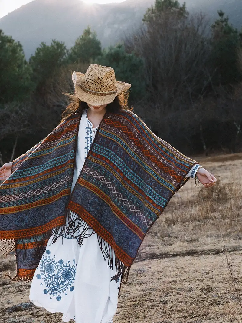 Vacation retro shawl warm ethnic style cloak travel photo beautiful scarfpic6