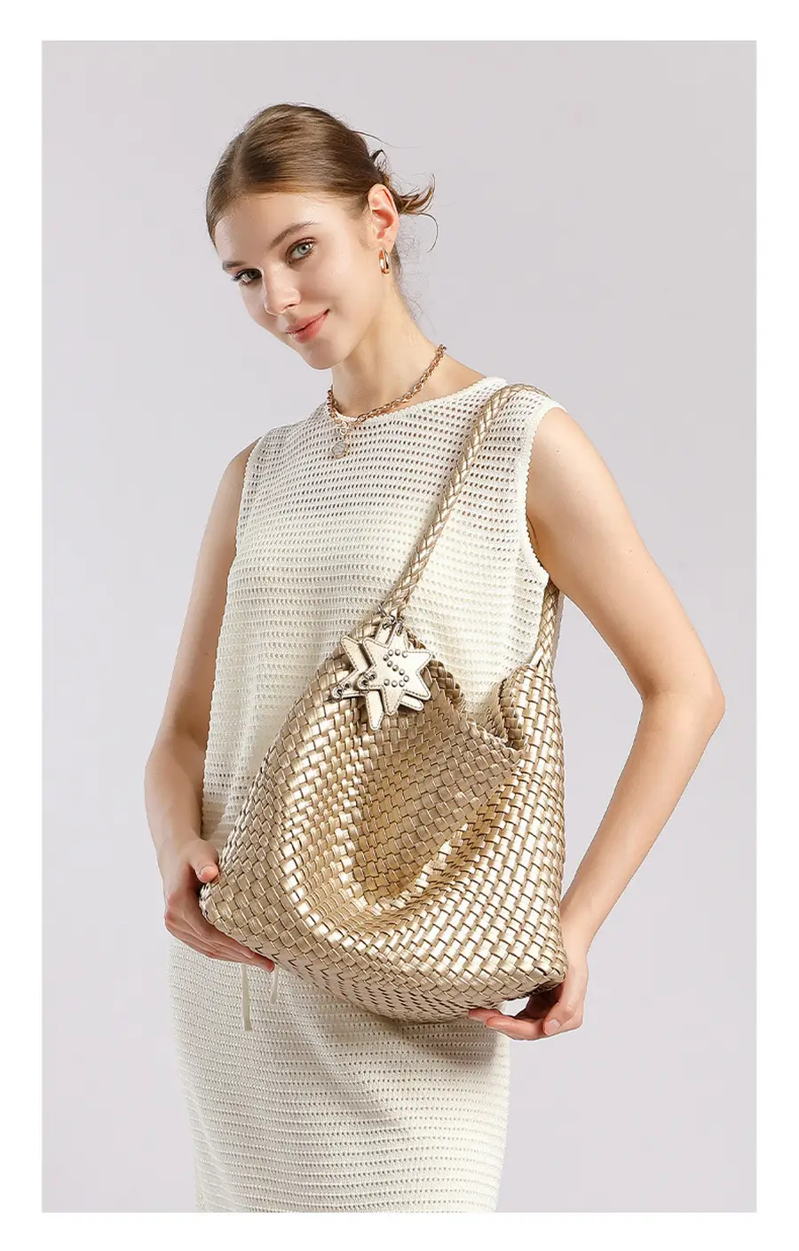Unique style knitted tote bag for women casual niche one-shoulder tote bag插图7