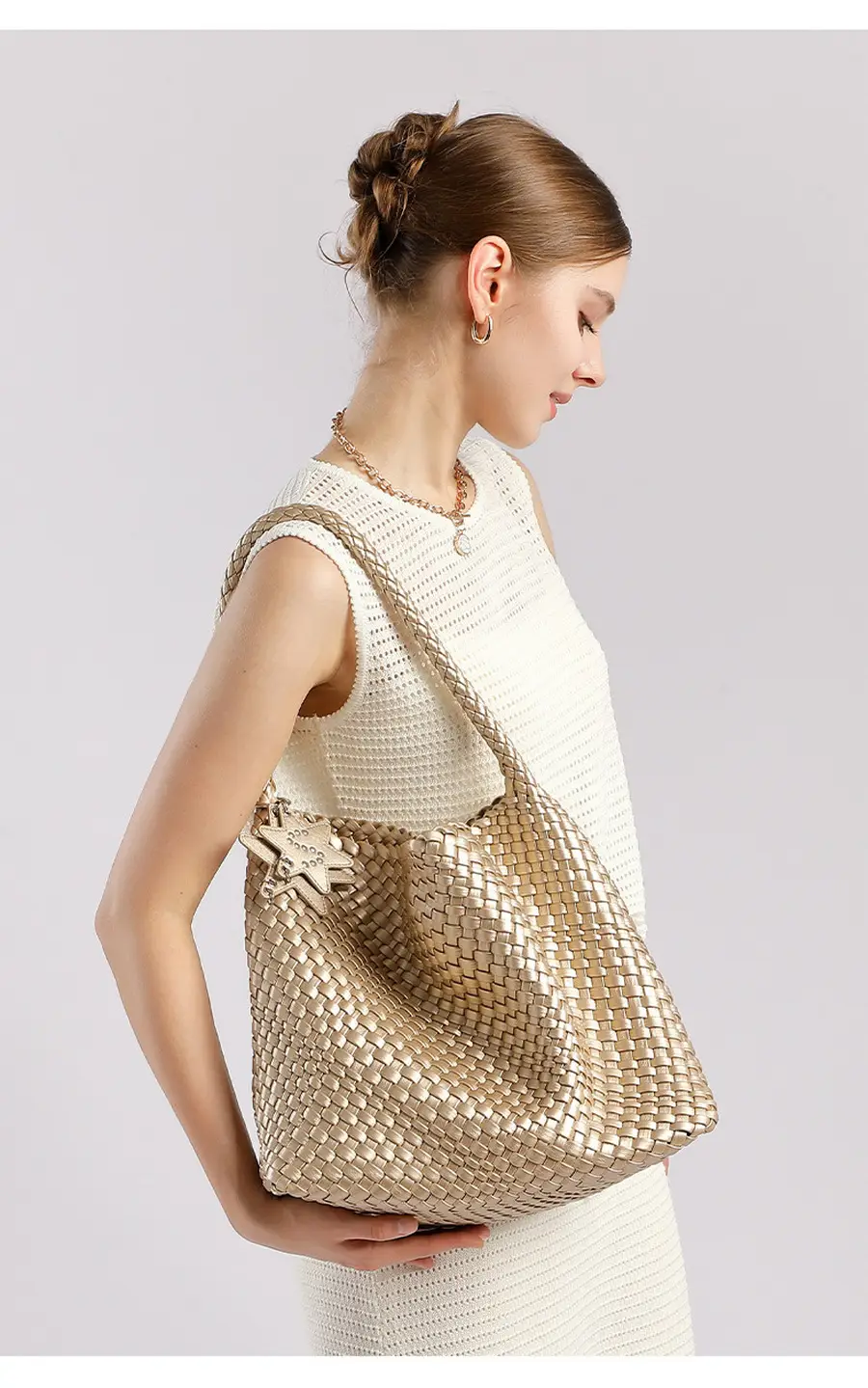 Unique style knitted tote bag for women casual niche one-shoulder tote bag插图8