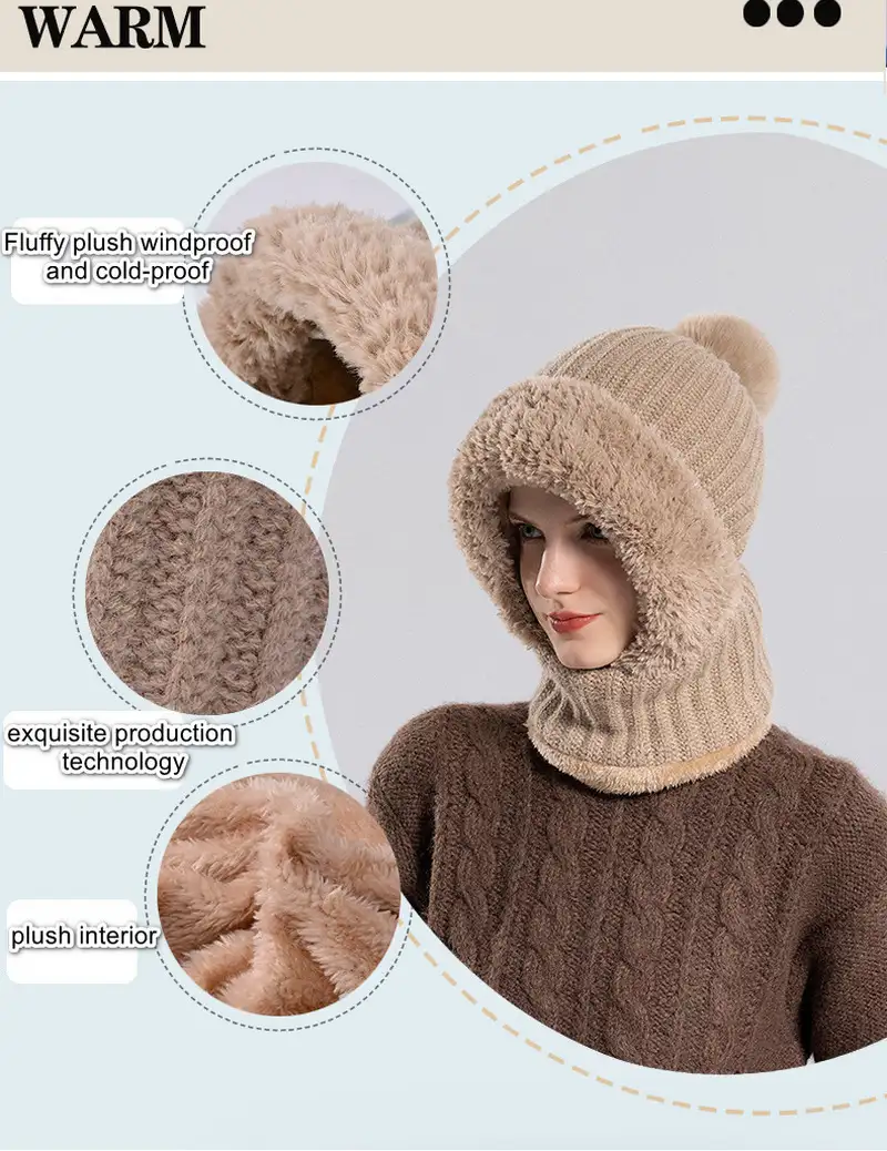 Girls winter fashion warm knitted hat scarf and mask integrated hat插图1
