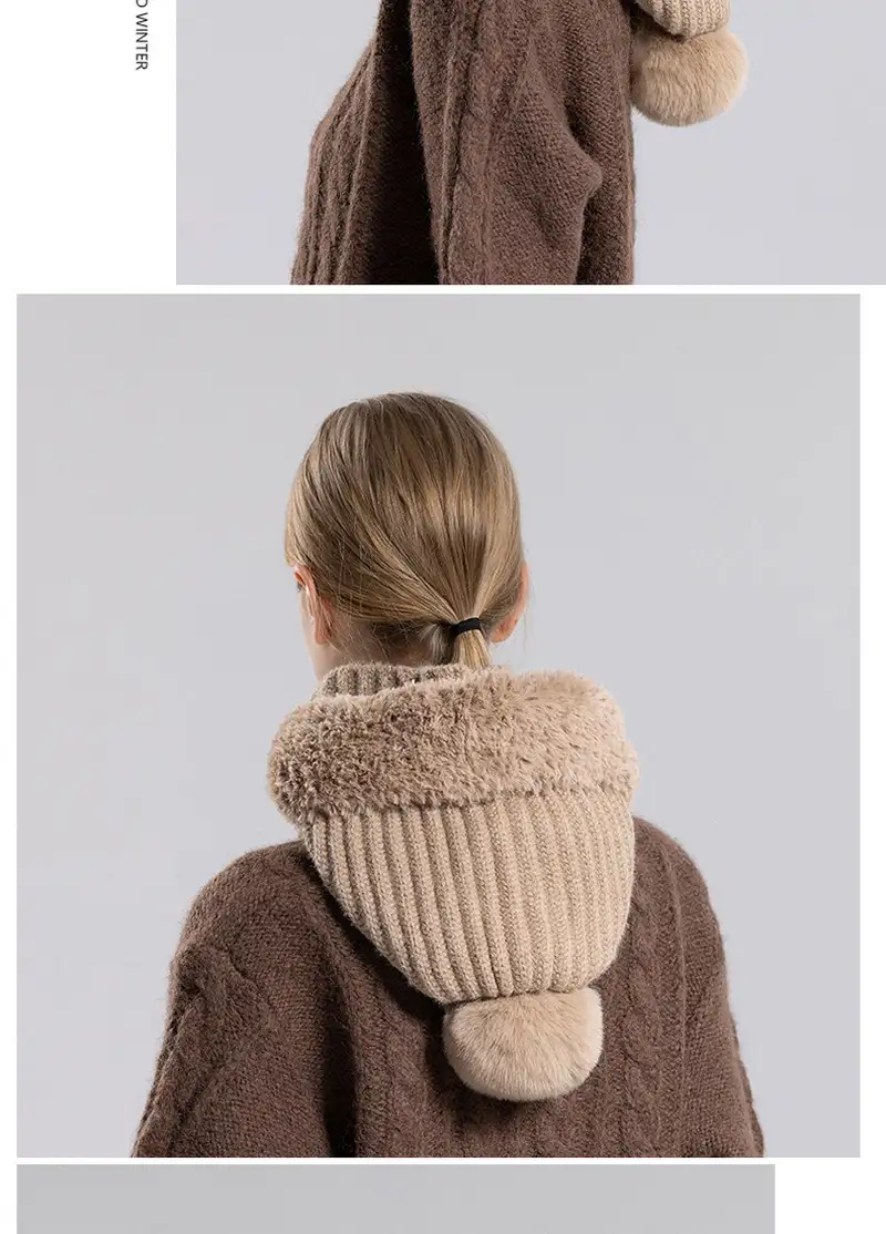 Girls winter fashion warm knitted hat scarf and mask integrated hat插图4
