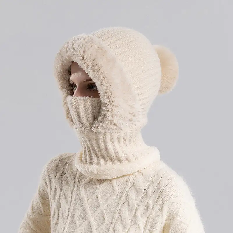 Girls winter fashion warm knitted hat scarf and mask integrated hat插图9