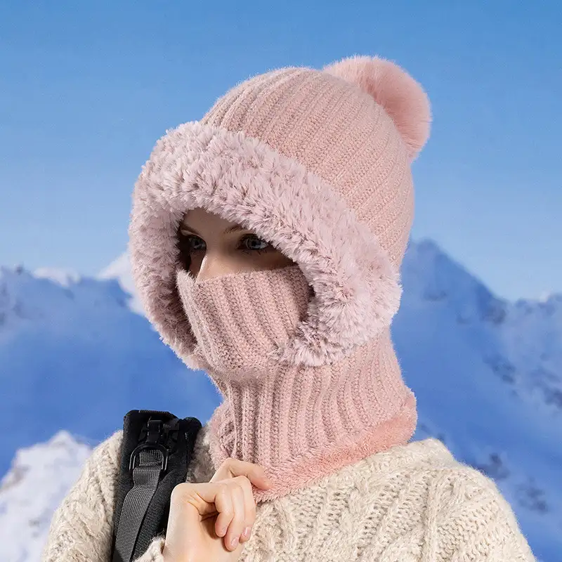 Girls winter fashion warm knitted hat scarf and mask integrated hat插图10
