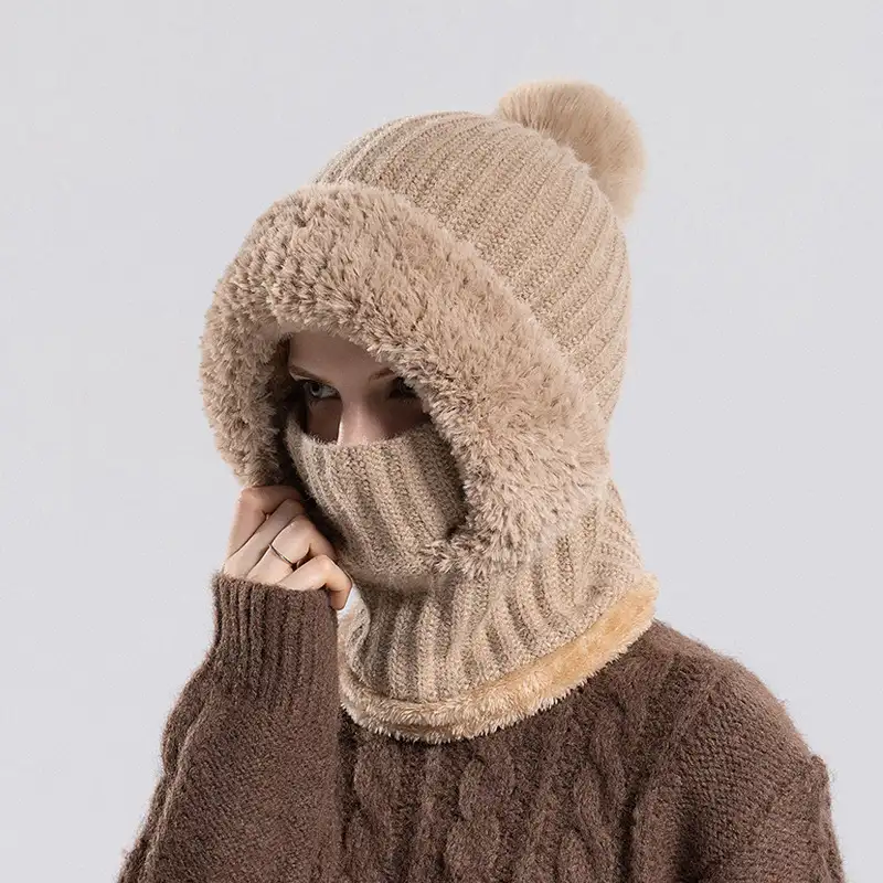 Girls winter fashion warm knitted hat scarf and mask integrated hat插图11
