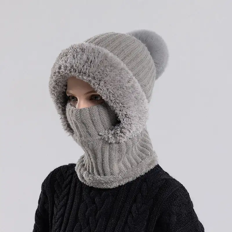 Girls winter fashion warm knitted hat scarf and mask integrated hat插图12