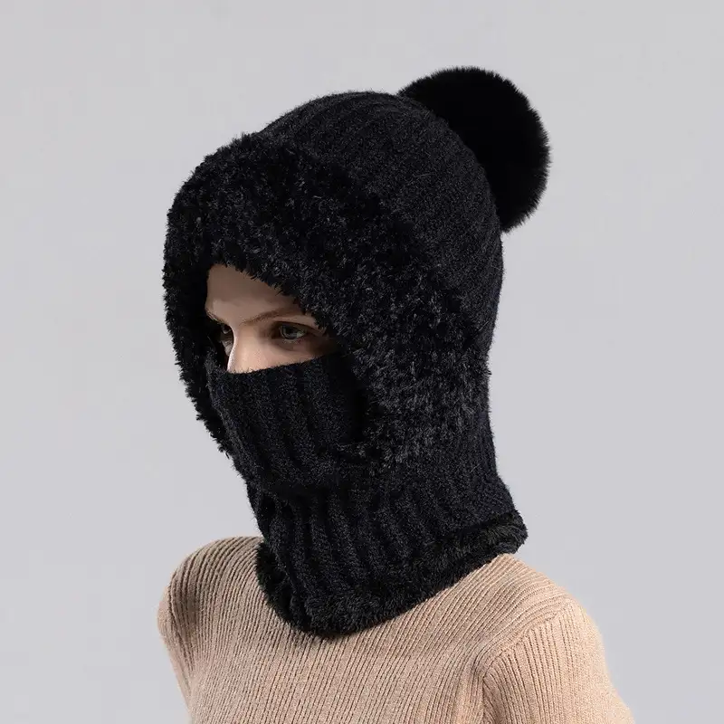 Girls winter fashion warm knitted hat scarf and mask integrated hat插图13