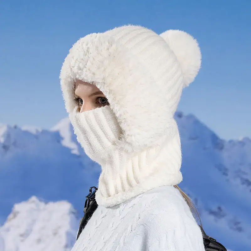 Girls winter fashion warm knitted hat scarf and mask integrated hat插图14