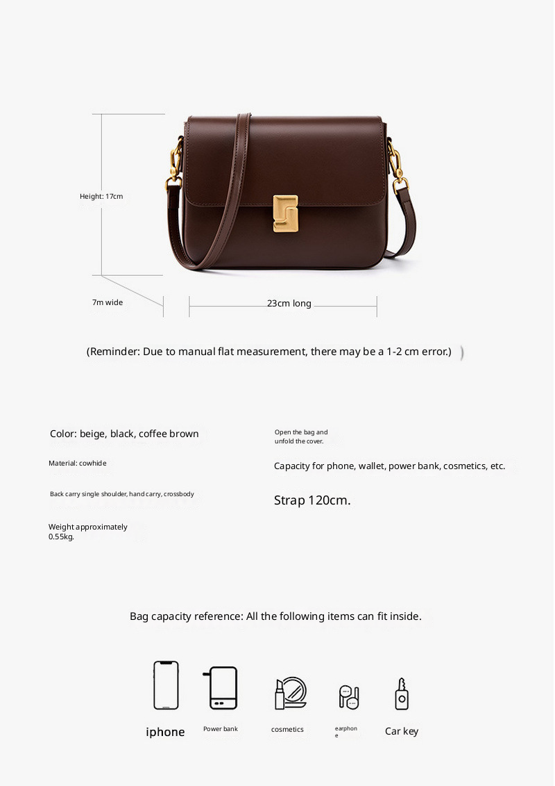 Beautiful ladies backpack one-shoulder crossbody bag versatile retro metal buckle decoration new genuine leather small square bag插图6