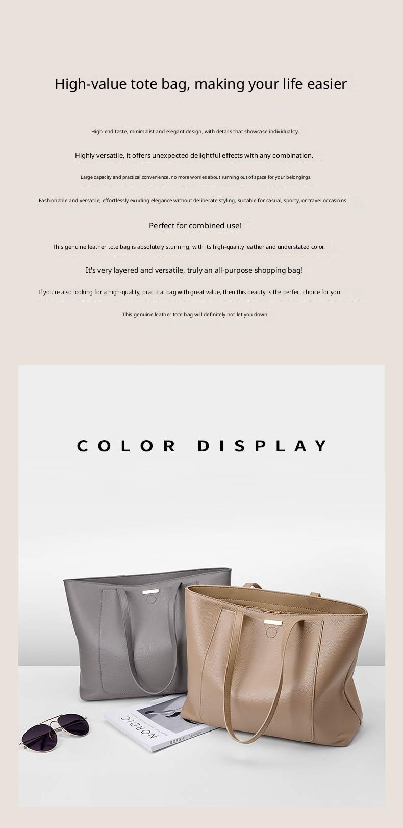 Fashionable and beautiful women’s bag cowhide tote bag high-end large capacity genuine leather versatile commuter bag插图3