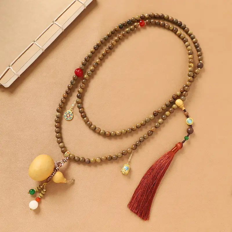 New Chinese style beaded necklace gourd crossbody chain good luck green sandalwood插图8