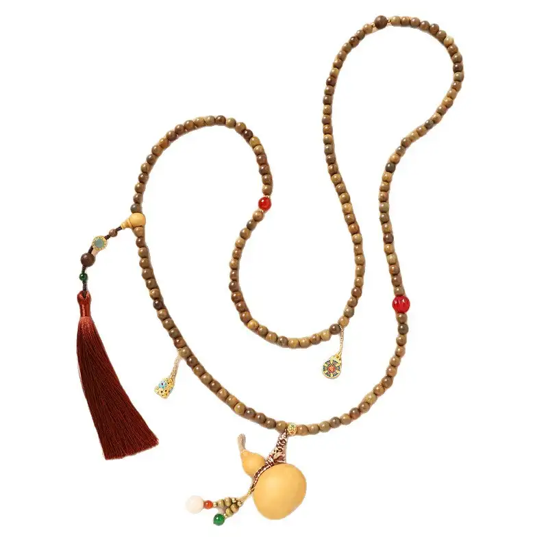 New Chinese style beaded necklace gourd crossbody chain good luck green sandalwood插图9