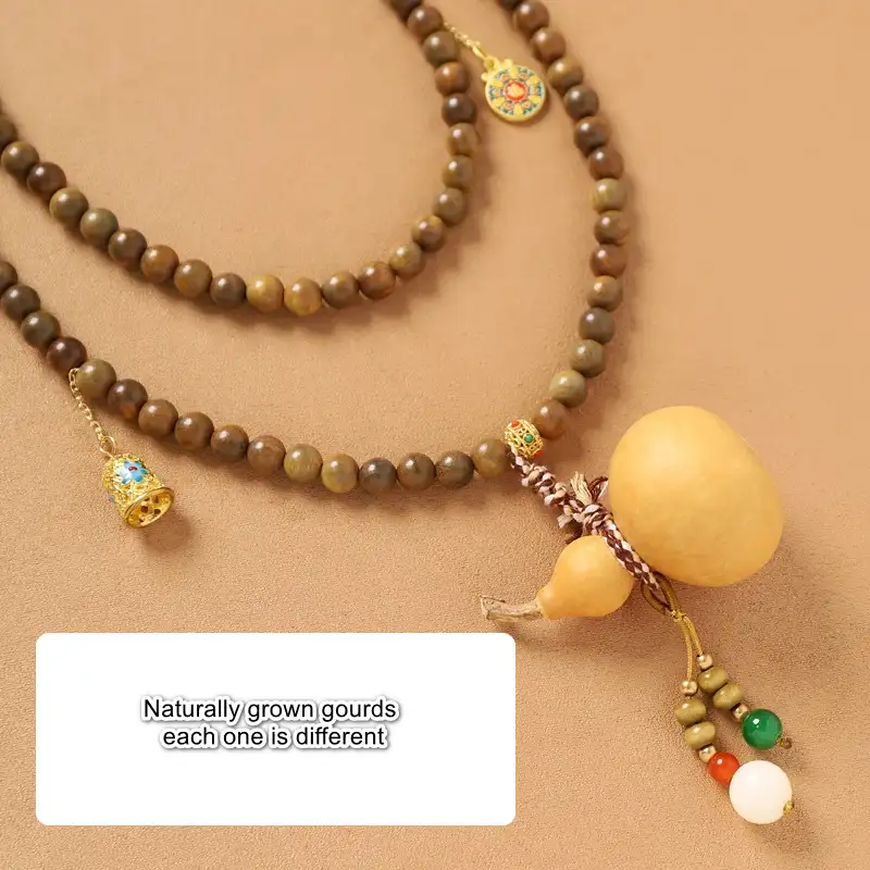 New Chinese style beaded necklace gourd crossbody chain good luck green sandalwood插图6