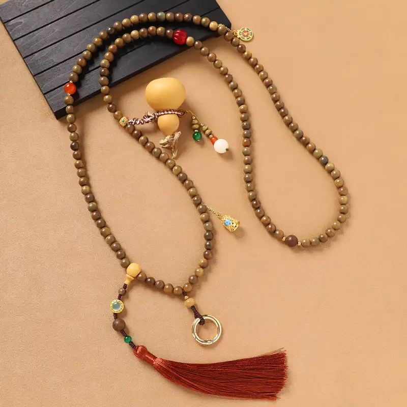 New Chinese style beaded necklace gourd crossbody chain good luck green sandalwood插图7