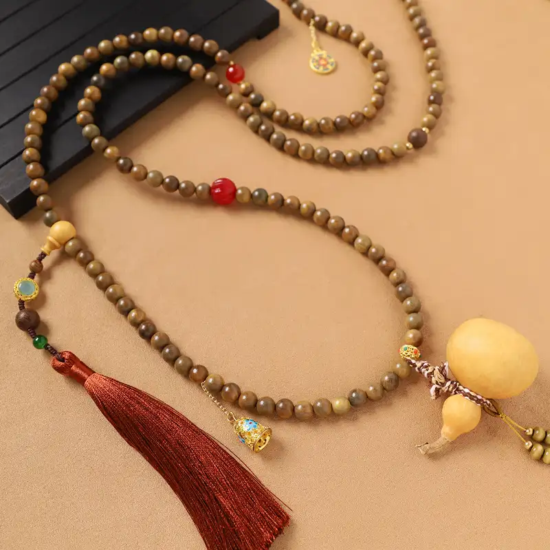 New Chinese style beaded necklace gourd crossbody chain good luck green sandalwood插图4