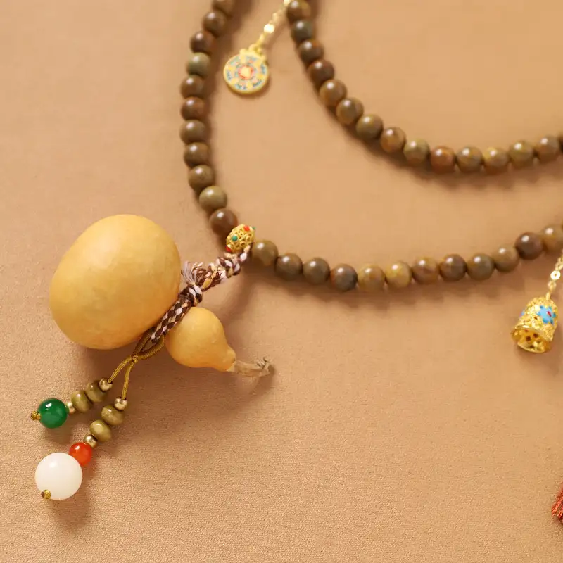 New Chinese style beaded necklace gourd crossbody chain good luck green sandalwood插图5